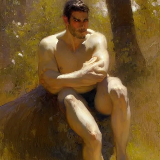 Image similar to a man with an inverted triangle body type, painting by Gaston Bussiere, Craig Mullins