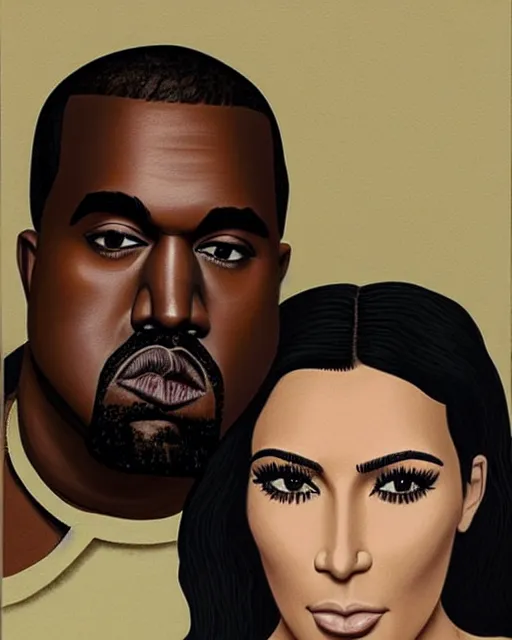Prompt: kanye west and kim kardashian by grant wood