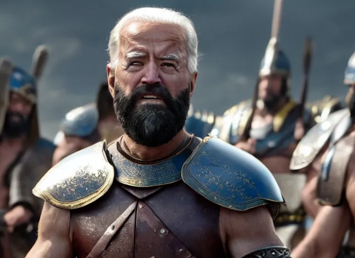 Image similar to film still of joe biden as leonidas in 3 0 0 movie, huang guangjian, 8 k