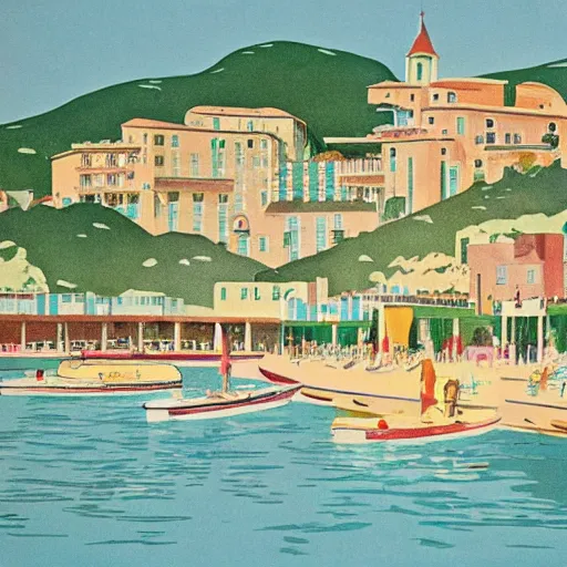 Image similar to midcentury illustration of the french riviera in the summer of 1 9 6 0