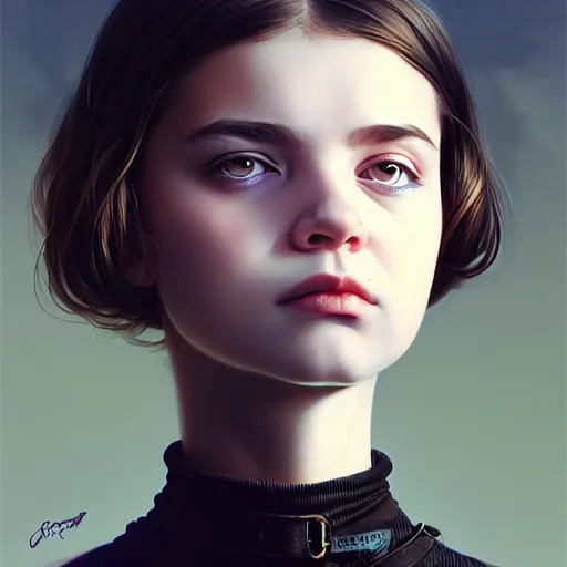 Image similar to a girl wearing collar around neck, looking at the camera, beautiful and aesthetic, close up, bitter, dramatic pose, intricate, highly detailed, detailed face, smooth, sharp focus, specular light, occlusion shadow, rim light, artgerm, artstation, art by greg rutkowski and ilya kuvshinov and salvador dali, fantasy illustration