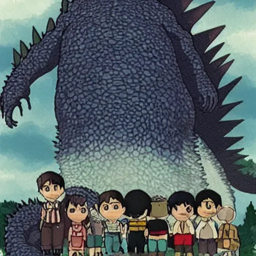 Prompt: godzilla, studio ghibli, cute, chibi