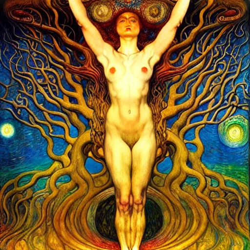 Image similar to tree of life by karol bak, jean delville, william blake, gustav klimt, and vincent van gogh, symbolist, visionary