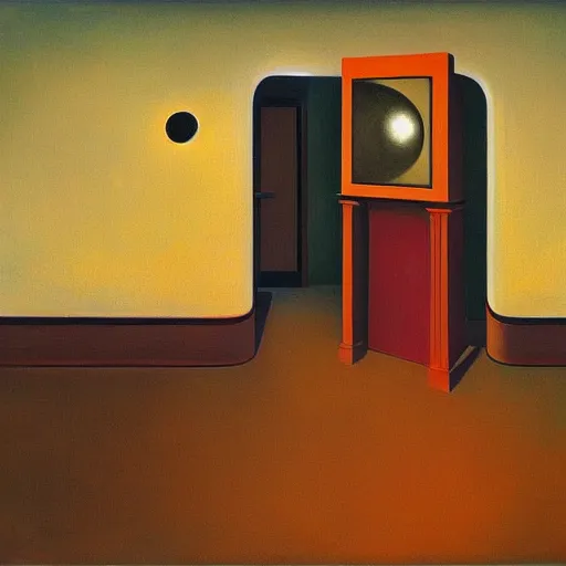 Image similar to sci - fi space ship rounded corridor, grant wood, pj crook, edward hopper, oil on canvas