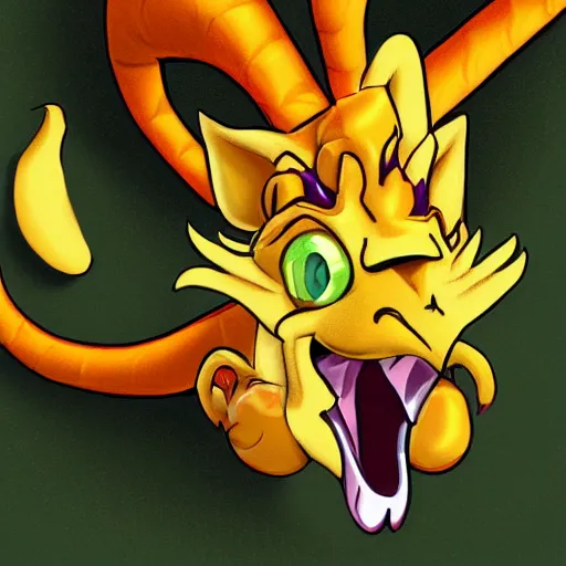 Prompt: cute cartoony yellow dragon derg licking you, trending on furaffinity