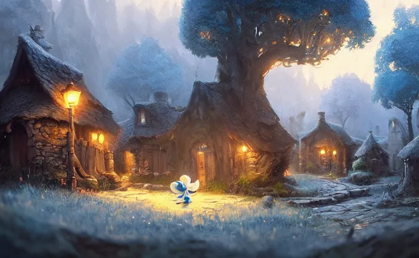 Prompt: a beautiful photo the smurfs village, hyper realistic, natural light, concept art, by greg rutkowski, cozy atmospheric and cinematic lighting