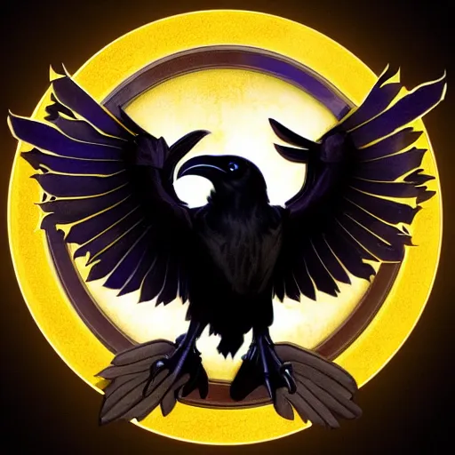 Image similar to family crest depicting a raven with a halo in style of halo emblems, with dramatic lighting, concept art, matte painting, 8 k, highly detailed, artstation