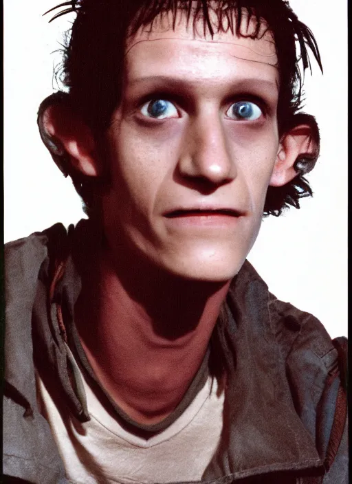 Prompt: high school year book photo of a frankenstien from the movie alien as an awkward teenager, film shot, portrait photography, soft lighting, soft focus, ironic, 1 9 8 0's, 2 4 mm iso 8 0 0