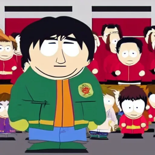 Image similar to actor jackie chan, character art, south park, cartoon, cardboard cut outs