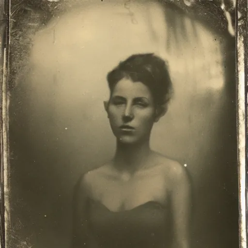 Image similar to tintype photo, female in a cage, underwater, jellyfish