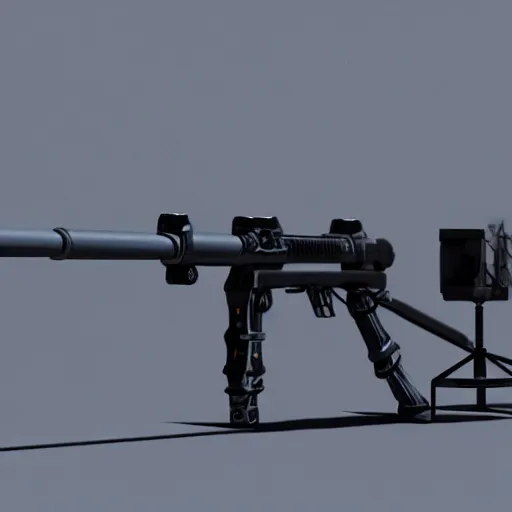 Prompt: Concept art of futuristic energy sniper rifle, large tripod, white and black metal, blue lightning flashing from side, laser sight, trending on artstation, artstationHD, artstationHQ, unreal engine, 4k, 8k