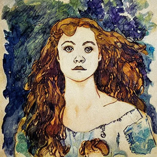 Prompt: The Swan Princess with hermione granger face, drawn by Mikhail Vrubel