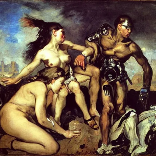 Image similar to cyborgs by eugene delacroix