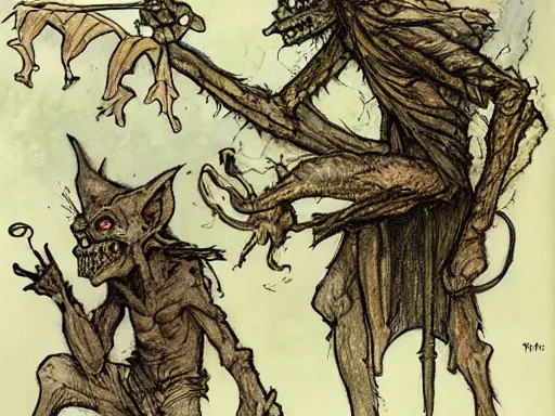 Image similar to goblins in an art gallery by arthur rackham and Tony DiTerlizzi, trending on artstation, detailed