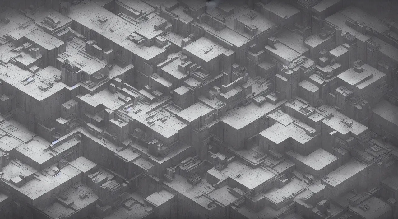 Prompt: isometric drawing of tall big height brutalist imperial military base and city, drawing architecture, isometric view, ultra very long shot, imperial architecture in rogue one, pritzker architecture prize, brutalism architecture, jan urschel, greig fraser