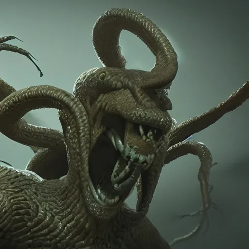 Prompt: a hydra with its heads being 👍, cinematic, diffuse light, ultrarealistic