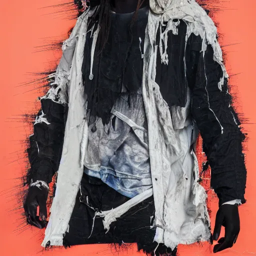 Image similar to a full body lookbook portrait of modern - day jesus wearing virgil abloh streetwear collection by nicola samori, hat and hoodie, detailed, oil painting, hyper - realistic, 8 k, yeezy collection