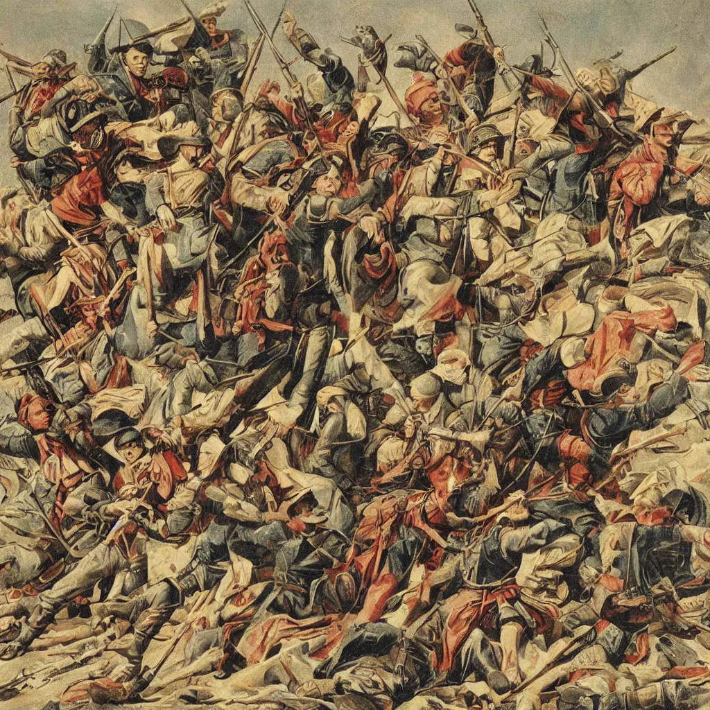 Image similar to a depiction of war in the style of zdislaw beksinksi