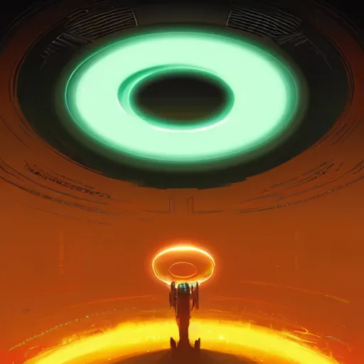 Image similar to cyberpunk glowing ring donut circle enso halo, by andreas rocha