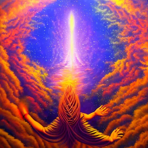 Image similar to ayahuasca journey above earth, astral spirit space journey in oil painting, ayahuasca, trending on artstation, award winning, emotional, highly detailed ethereal surrealist art