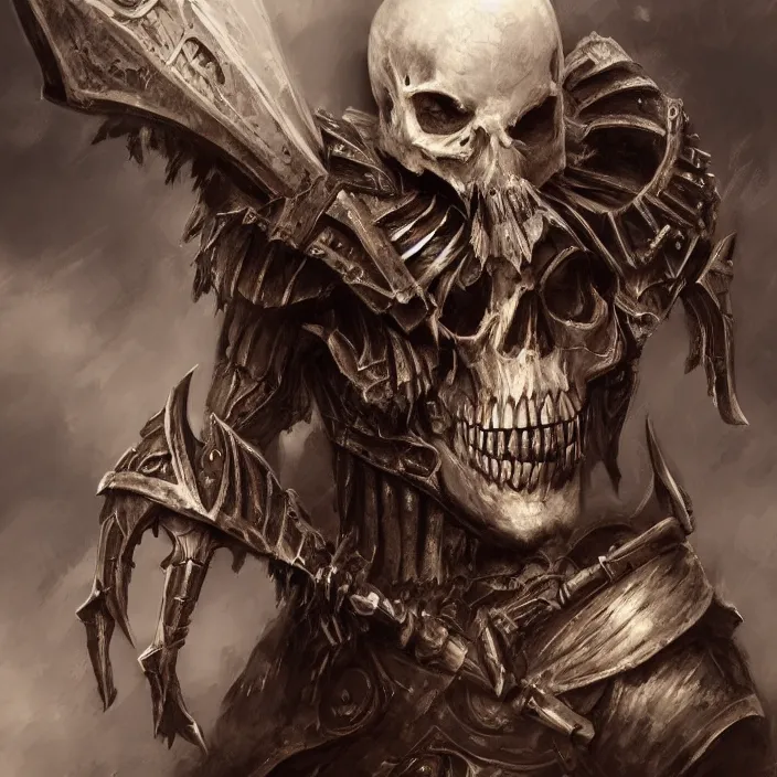 Image similar to portrait of an ancient skeletal warrior in armor, fantasy art, 4 k, deviantart