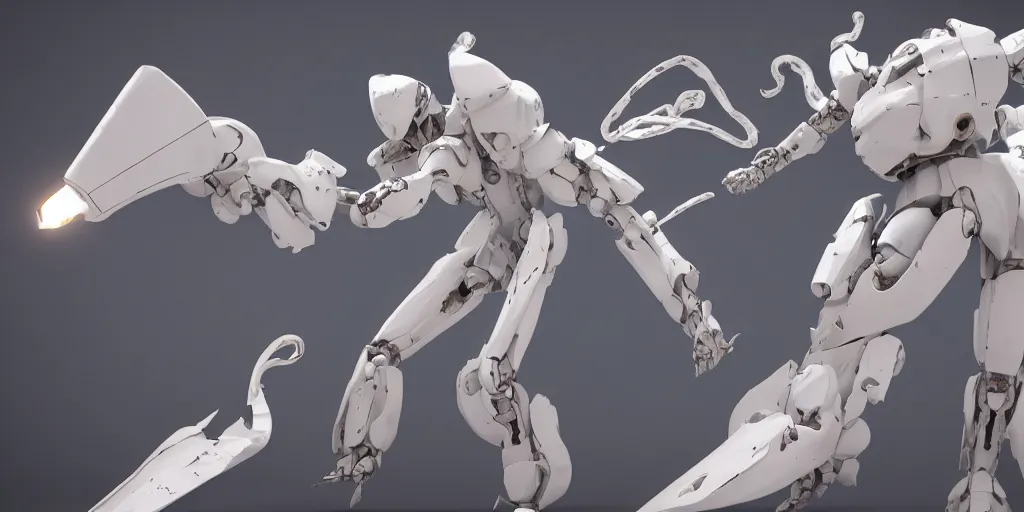 Prompt: 3d render of a white human mecha from sidonia no kishi with a kabizashi lance in melee combat against a giant horrifying tentacles monster made of flesh and acids in empty stellar space, white metallic, japanese mecha, highly detailed, white robot, rim light, flashy red lights, tsutomu nihei style, rendered in blender