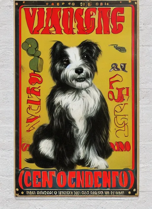 Prompt: vintage tin pet poster sign