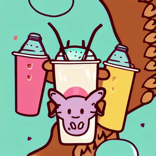 Image similar to Cute moth wearing a hoodie and drinking boba tea, pastel colors, lighthearted, adorable, digital art