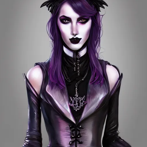 Prompt: a girl wearing gothic clothes, purple lipstick, highly detailed, digital painting, artstation, concept art, smooth, sharp focus, illustration