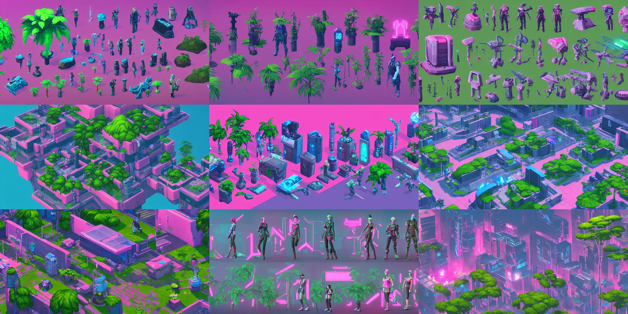 Prompt: game asset of the sims cyberpunk plants and trees, in gouache detailed paintings, props, stylized, 2 d sprites, kitbash, arcane, overwatch, blue and pink color scheme, 8 k, close up