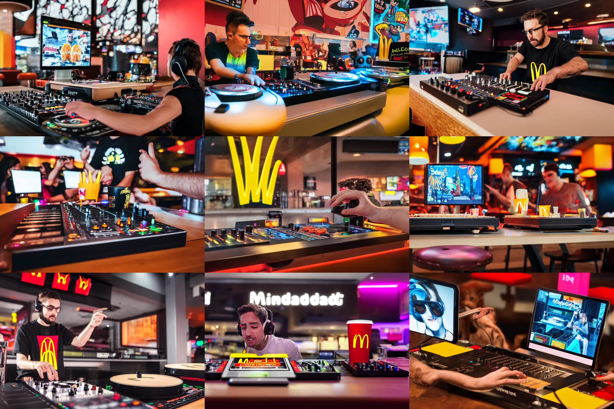 Prompt: photograph of Funtcase DJing at a McDonalds, 8K resolution, high detail