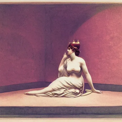 Prompt: a goddess in a liminal room, film still by canova, limited color palette, very intricate, art nouveau, highly detailed, lights by hopper, soft pastel colors, minimalist