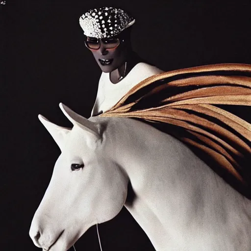 Image similar to grace jones in a diamond horse, concept, artistic, fashion photography