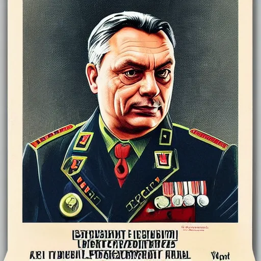 Image similar to portrait of the leader of fascist hungary, viktor orban in nazi uniform, nazi propaganda poster art 1 9 4 4, highly detailed, colored