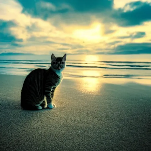 Image similar to cat in the beach lonley, night, cloudy