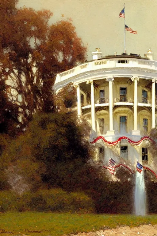 Image similar to White house, painting by Gaston Bussiere, Craig Mullins