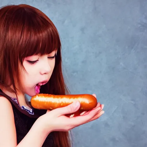 Prompt: Anime girl eating hot-dog, detailed photography