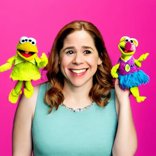 Image similar to studio portrait still of muppet!!!!! pam beesly from the office!!!! as a muppet muppet muppet as a muppet, 8 k, studio lighting, key light,