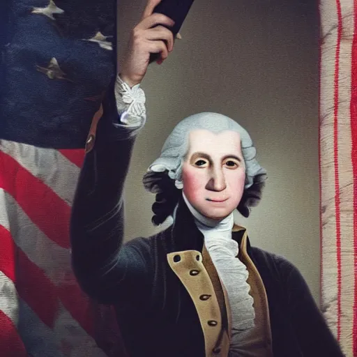 Image similar to high-quality selfie taken by a toddler that looks a lot like george washington