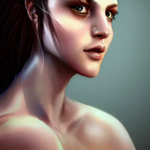 Image similar to detailed portrait of a beautiful young woman, concept art, digital art, studio lightning, bright colors, intricate, masterpiece, photorealistic, hiperrealistic, sharp focus, high contrast, intricate, Artstation HQ, DeviantArt trending, 4k UHD, Unreal Engine 5