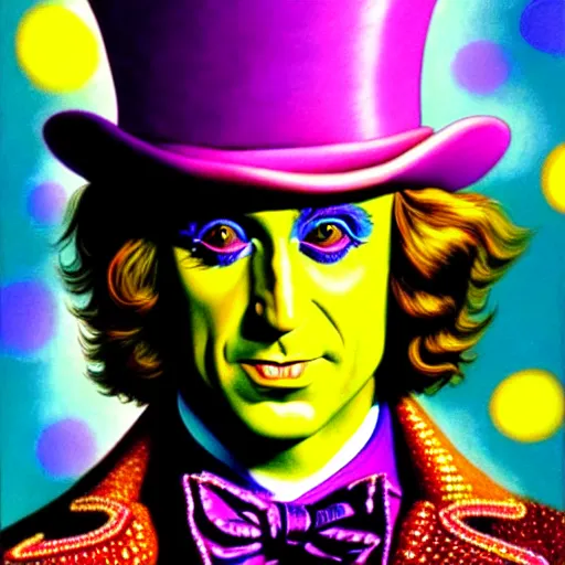 Image similar to An extremely psychedelic portrait of willy wonka, surreal, LSD, face, detailed, intricate, elegant, lithe, highly detailed, digital painting, artstation, concept art, smooth, sharp focus, illustration, art by Jason Edmiston