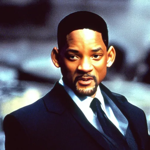 Image similar to film still of Will Smith as Neo in the construct with the gun racks in The Matrix 1999