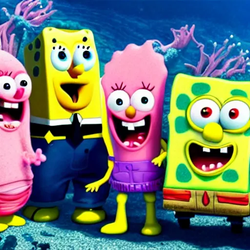 Prompt: a glossy promotional image for the upcoming sci-fi horror movie, 'SpongeBob Squarepants'