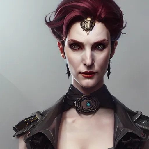 Prompt: dark fantasy character portrait of Moira from Overwatch, dystopian mood, intricate, wild, highly detailed, digital painting, artstation, upper body, concept art, smooth, sharp focus, illustration, art by artgerm and greg rutkowski and alphonse mucha