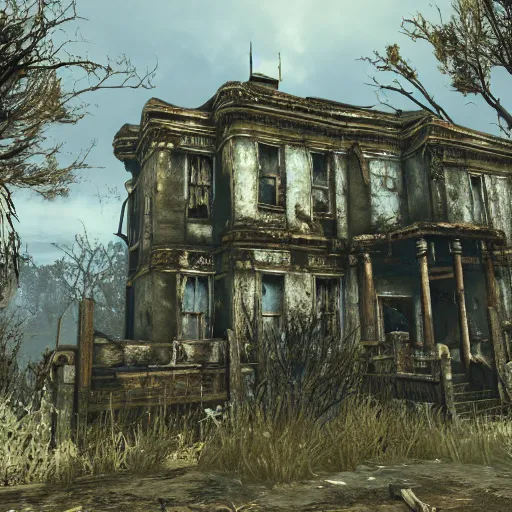 Prompt: an old abandoned mansion from fallout 4 game