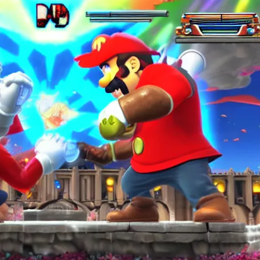 Image similar to juan luis guerra fighting bowser in super smash brothers ultimate