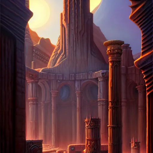 Image similar to the sandstone city of tyr in the world of athas, dark sun campaign setting art, fantasy art, beautiful digital painting by gerald brom, intricate details, ultra realistic, fantasypunk, amazing d & d art, trending cgsociety, artstation, sharp