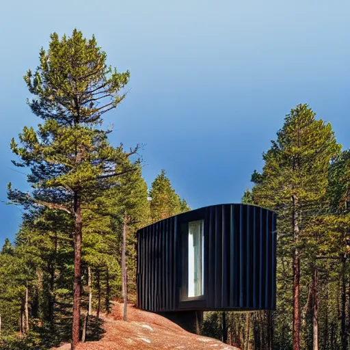 Image similar to observatory by Alvar Aalto on mountainous island