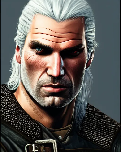 Image similar to portrait of geralt of rivia inspired by gta concept art, highly detailed, artstation, trending, concept art, by stephen bliss, anthony mcbain, roxie vizcarra