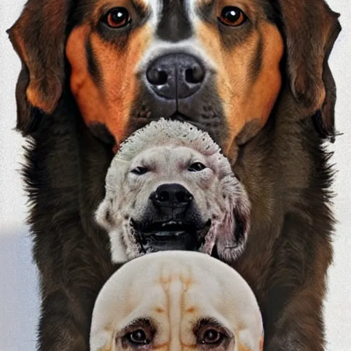 Prompt: a 3 headed dog, realistic